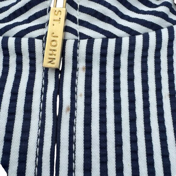 St. John Navy & White Striped Seersucker Nautical Mock-Neck Jacket – XL - Picture 4 of 12